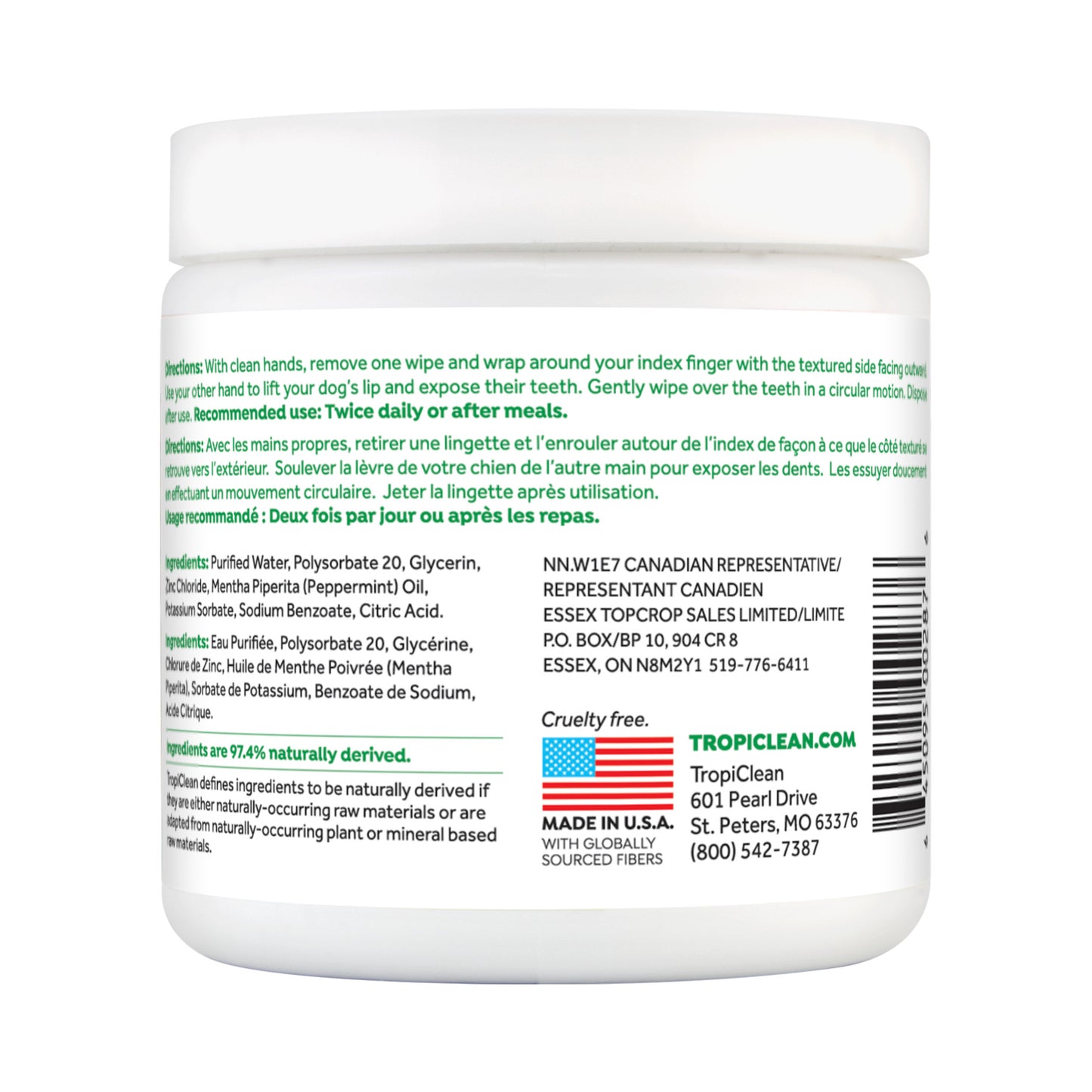 TropiClean Fresh Breath Dental Wipes for Dogs 50pk
