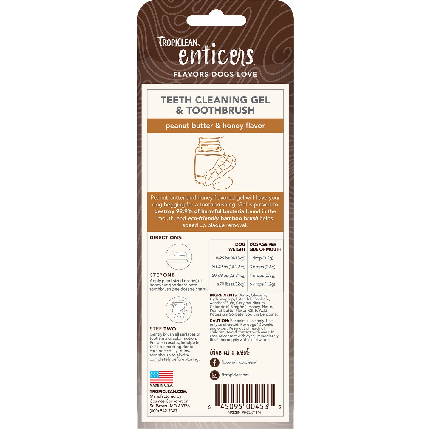 Tropiclean Enticers Teeth Cleaning Kit Peanut Butter & Honey