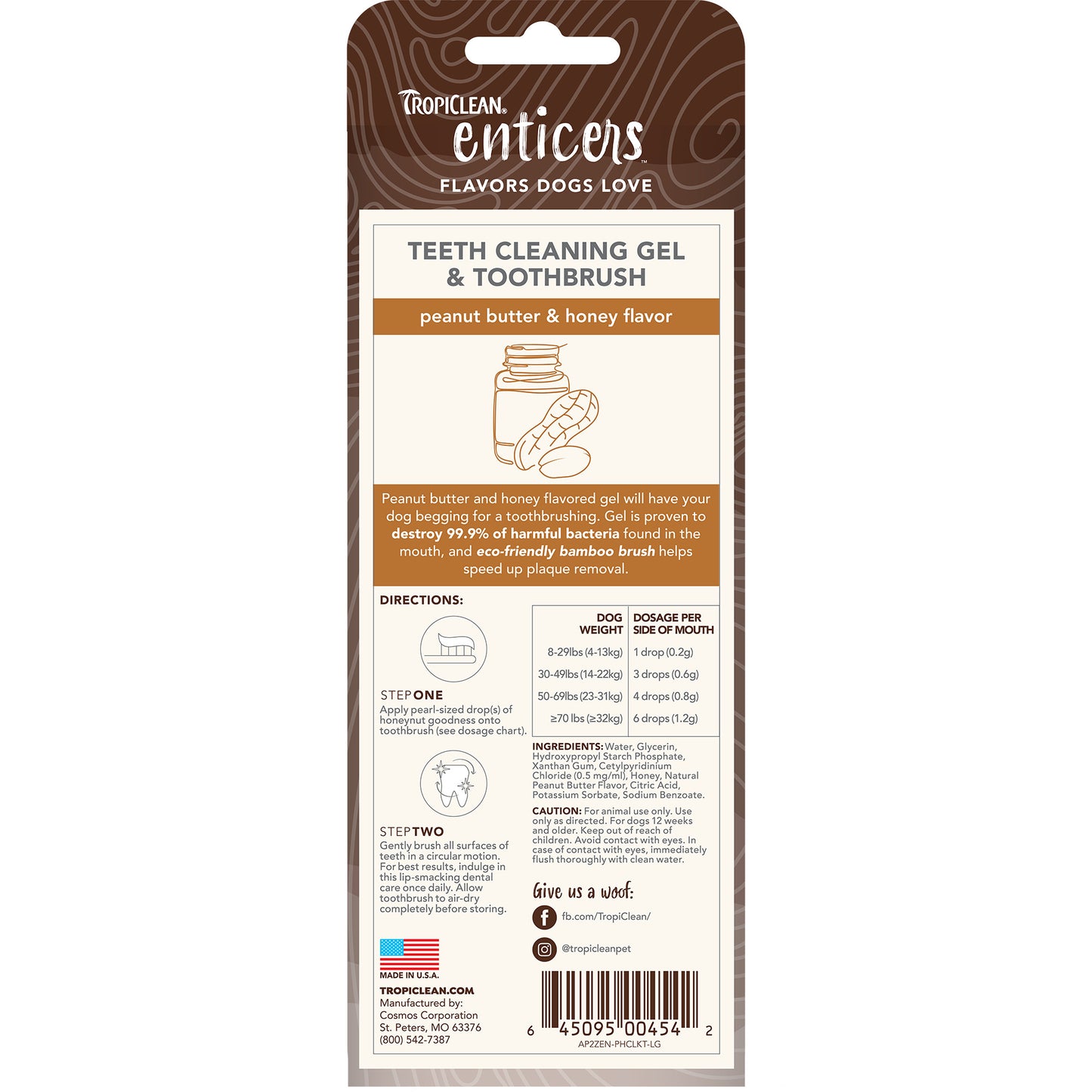 Tropiclean Enticers Teeth Cleaning Kit Peanut Butter & Honey