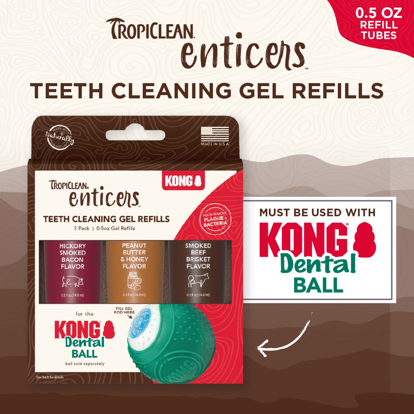 TropiClean Enticers Teeth Cleaning Gel Refills for Kong Dental Ball 3pk