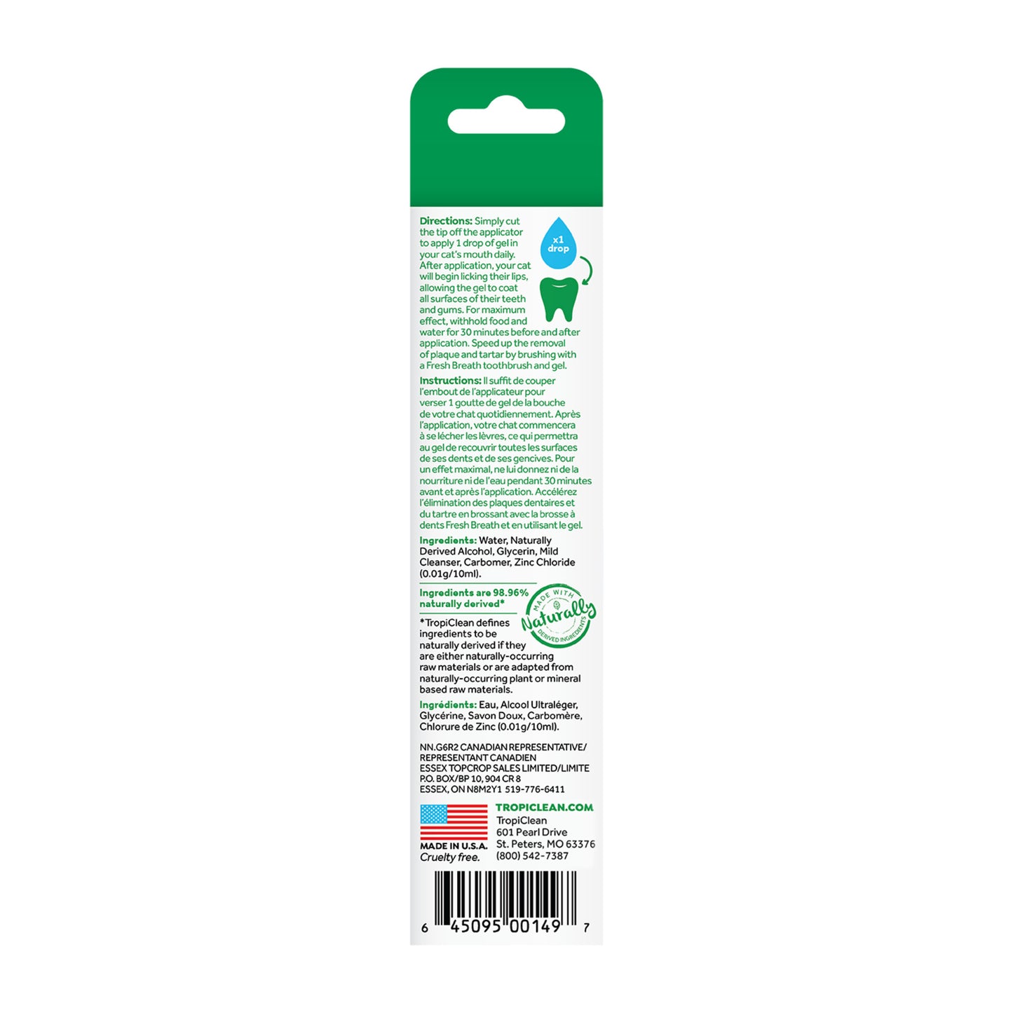 TropiClean Fresh Breath Oral Care Clean Teeth Gel for Cats 59mL