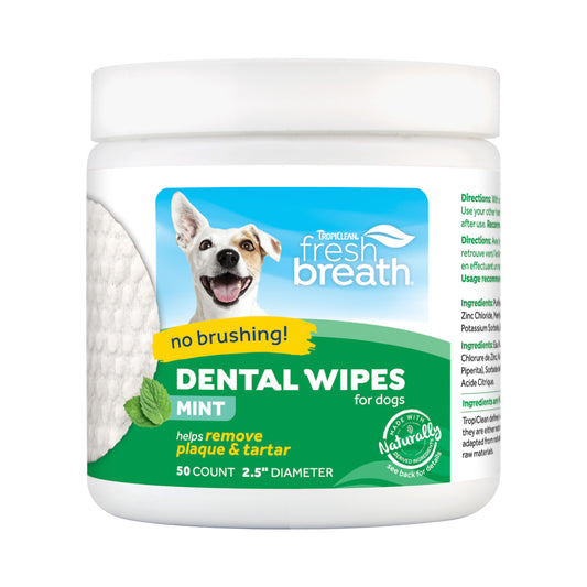 TropiClean Fresh Breath Dental Wipes for Dogs 50pk