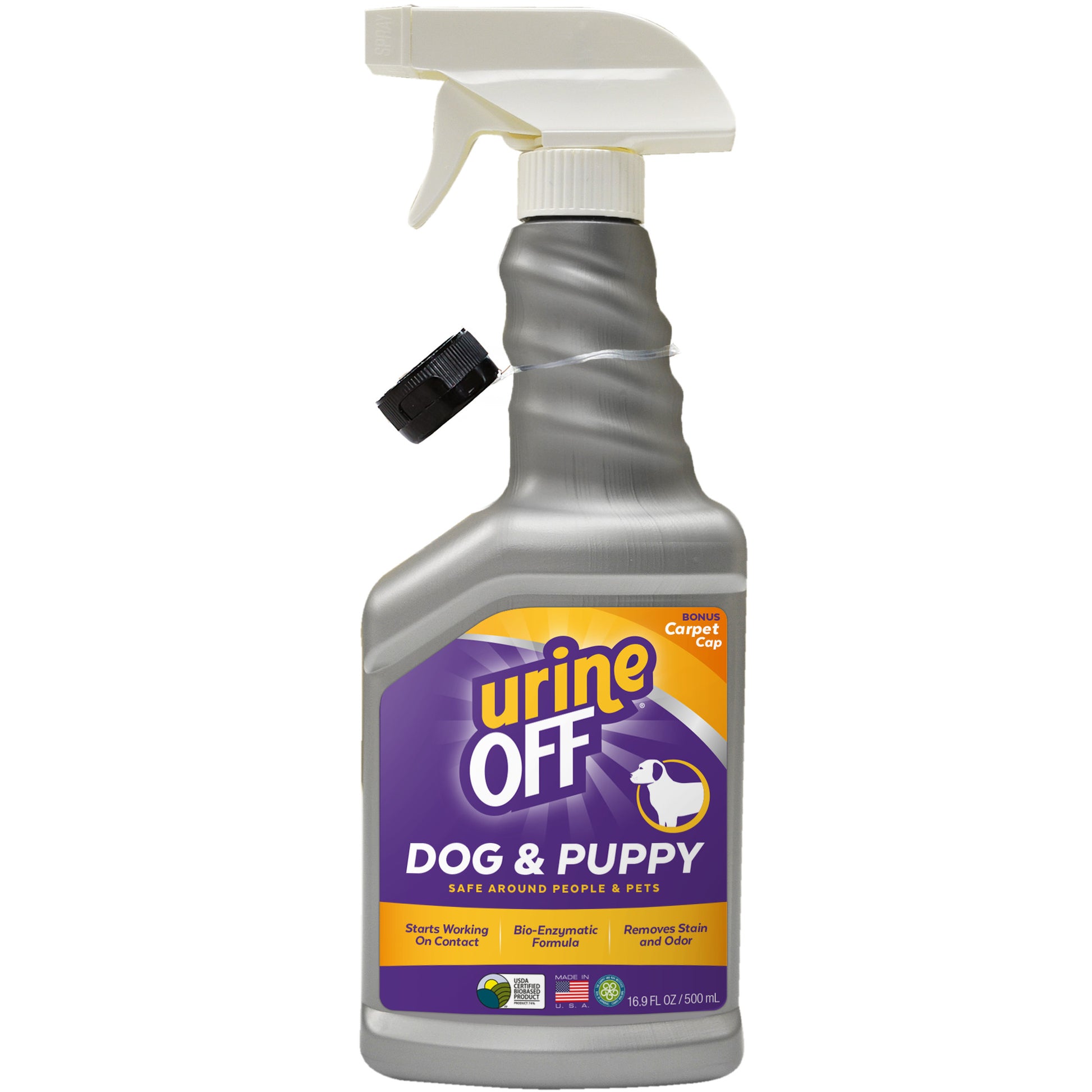 dog odor and stain remover spray bottle for effective pet odor elimination and stain removal.